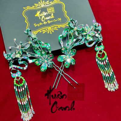 Trâm Cài Tóc Dáng Rủ Cao Cấp Màu Xanh Phủ Nhạc