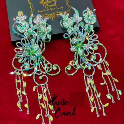 Đôi Cài Tóc Lá Rủ Cao Cấp Màu Xanh